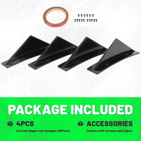 HECASA 4Pcs Universal Car Rear Lower Bumper Wing Lip Diffuser Curved Shape Shark Fin Spoiler Protector Lip Wing Splitter Glossy Black ABS Plastic in Saudi Arabia