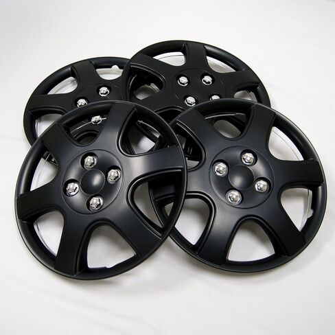 Tuningpros WC-14-5888-B - حزمة من 4 أغطية محورية - أغطية عجلات من النوع الأسود غير اللامع مقاس 14 بوصة (منبثقة) in Saudi Arabia