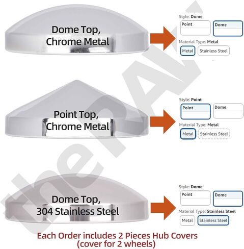 the RAW Chrome Hub Cap Covers for Trucks - Inside diamter: 8" (20.32 cm) and 1" Lip, 2PC Pack, for Rear Wheels and Trailers, (Dome, Chrome Metal) in Kuwait