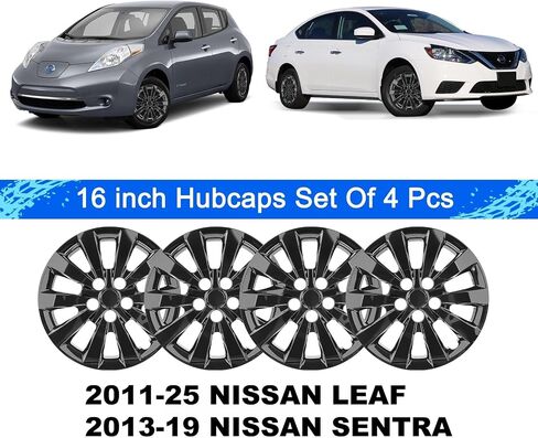 أغطية المحور متوافقة مع Nissan Leaf 2011-2025؛ Nissan SENTRA 2013-2019، أغطية عجلات مقاس 16 بوصة؛ مجموعة من 4 عبوات (أسود لامع) in Saudi Arabia