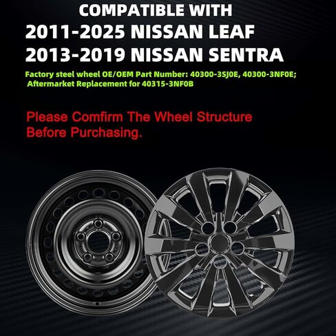 أغطية المحور متوافقة مع Nissan Leaf 2011-2025؛ Nissan SENTRA 2013-2019، أغطية عجلات مقاس 16 بوصة؛ مجموعة من 4 عبوات (أسود لامع) in Saudi Arabia