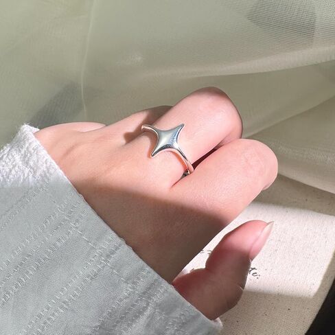 Sterling Silver Star Open Adjustable Ring for Women - Dainty Fashion Ring in Kuwait
