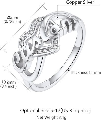 خاتم Custom4U الأولي لخواتم وعدها اللانهاية مع أسماء خواتم خطوبة من النحاس الأصفر/S925 من الفضة الاسترليني للنساء مع 5A+ مكعب الزركون 5-12 خاتم هدية لعيد ميلاد الزفاف in Kuwait