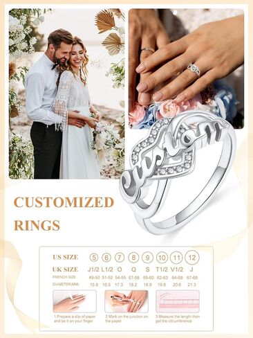 خاتم Custom4U الأولي لخواتم وعدها اللانهاية مع أسماء خواتم خطوبة من النحاس الأصفر/S925 من الفضة الاسترليني للنساء مع 5A+ مكعب الزركون 5-12 خاتم هدية لعيد ميلاد الزفاف in Kuwait