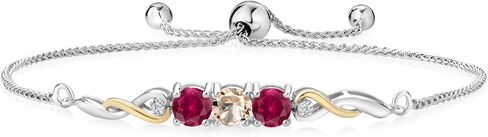 925 Sterling Silver and 10K Yellow Gold Swiss Blue Topaz Red Created Ruby and White Lab Grown Diamond Tennis Bracelet For Women (2.67 Cttw, Gemstone November Birthstone, Fully Adjustable Up to 9 Inch) in Saudi Arabia