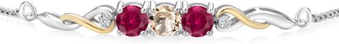 925 Sterling Silver and 10K Yellow Gold Swiss Blue Topaz Red Created Ruby and White Lab Grown Diamond Tennis Bracelet For Women (2.67 Cttw, Gemstone November Birthstone, Fully Adjustable Up to 9 Inch) in Saudi Arabia