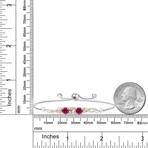 925 Sterling Silver and 10K Yellow Gold Swiss Blue Topaz Red Created Ruby and White Lab Grown Diamond Tennis Bracelet For Women (2.67 Cttw, Gemstone November Birthstone, Fully Adjustable Up to 9 Inch) in Saudi Arabia