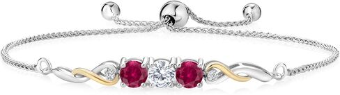 925 Sterling Silver and 10K Yellow Gold Swiss Blue Topaz Red Created Ruby and White Lab Grown Diamond Tennis Bracelet For Women (2.67 Cttw, Gemstone November Birthstone, Fully Adjustable Up to 9 Inch) in Saudi Arabia