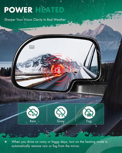 المرايا الجانبية اليسرى واليمنى من SCITOO متوافقة مع الكروم 1999-2002 لسيارة GMC Sierra Yukon Yukon XL لسيارة Chevy Silverado Suburban Tahoe Power Adjusted ساخنة قابلة للطي يدويًا in Saudi Arabia