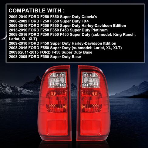 Tail Lights Assembly W/o Bulb Compatible with Ford F250 F350 F450 F550 Super Duty 2008-2016 Rear Lamps Left Driver & Right Passenger Side Red Lens BC3Z13404A, BC3Z13405A, FO2801208, FO2800208 in Saudi Arabia