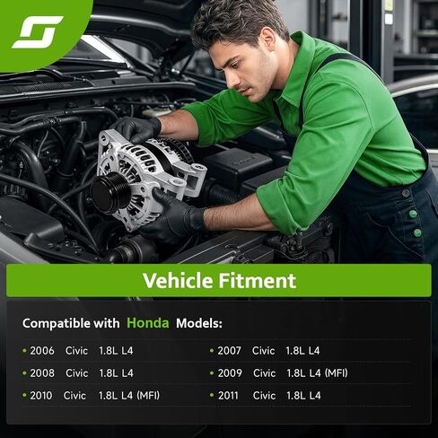 11176N مولد كهربائي جديد متوافق مع 2006-2011 Honda Civic 1.8L L4، 80A 12V، بكرة 7 أخدود، استبدال # 11176، 31100RNAA01، 31100RNAA01RM، 31100RNAA012M2، AHGA67، A002TC1391، SB347 in Saudi Arabia