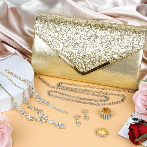 7Pcs Gold/Silver Rhinestone Jewelry Set for Women Prom Jewelry with Evening Clutch Purse, Bling Bracelets, Rhinestone Necklace and Earrings for Party Wedding Formal Bride Prom in Saudi Arabia