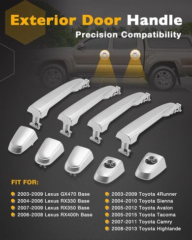 Exterior Door Handle Set Chrome (4PCS), Compatible with 2003-2017 Toyota Camry/Tacoma/Sienna/4Runner/Avalon/Highlander, Lexus GX470/RX330/RX350/RX400h Base, Front & Rear Left & Right, OE# 69211AE010 in Saudi Arabia