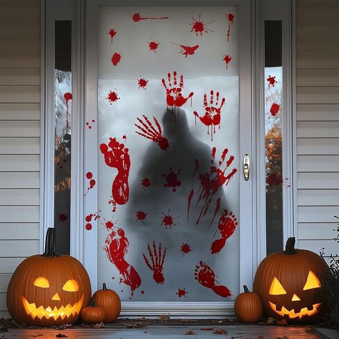 84 Pcs Halloween Window Clings, Bloody Handprint and Footprint Stickers, Zombie Bathroom Floor Decals for Restroom Party Decorations, 8 Sheets in Saudi Arabia