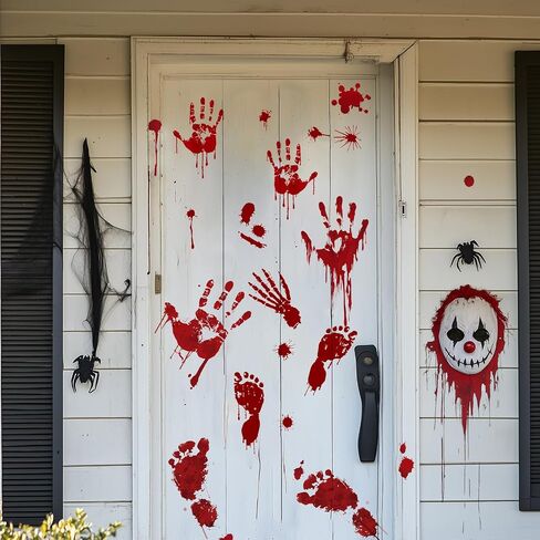 84 Pcs Halloween Window Clings, Bloody Handprint and Footprint Stickers, Zombie Bathroom Floor Decals for Restroom Party Decorations, 8 Sheets in Saudi Arabia