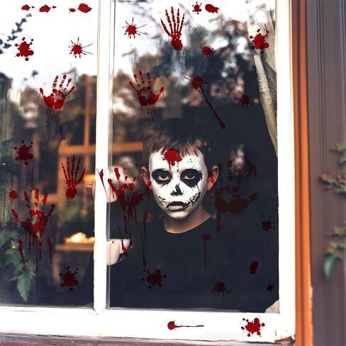 84 Pcs Halloween Window Clings, Bloody Handprint and Footprint Stickers, Zombie Bathroom Floor Decals for Restroom Party Decorations, 8 Sheets in Saudi Arabia