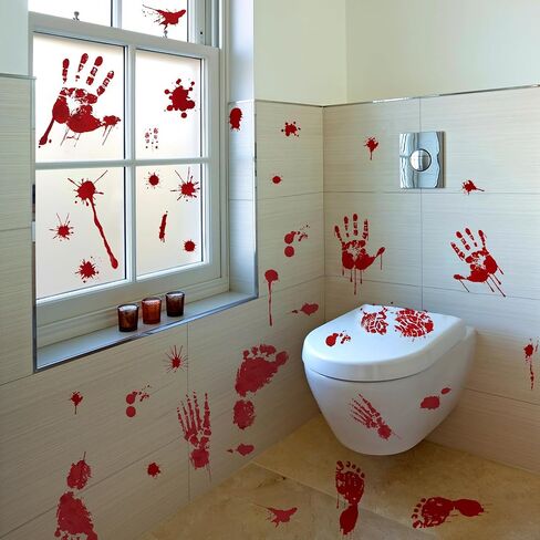 84 Pcs Halloween Window Clings, Bloody Handprint and Footprint Stickers, Zombie Bathroom Floor Decals for Restroom Party Decorations, 8 Sheets in Saudi Arabia