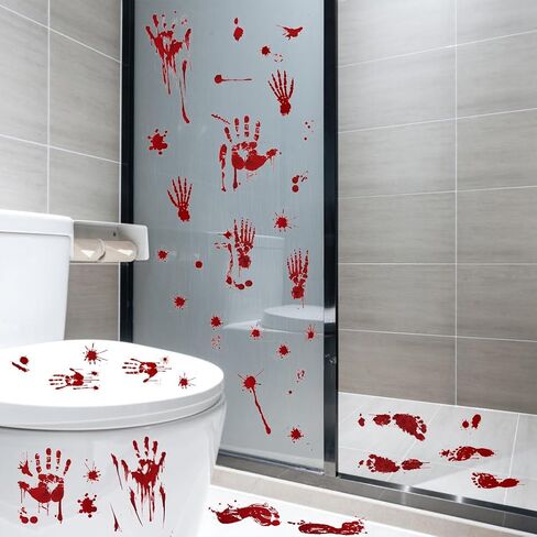 84 Pcs Halloween Window Clings, Bloody Handprint and Footprint Stickers, Zombie Bathroom Floor Decals for Restroom Party Decorations, 8 Sheets in Saudi Arabia