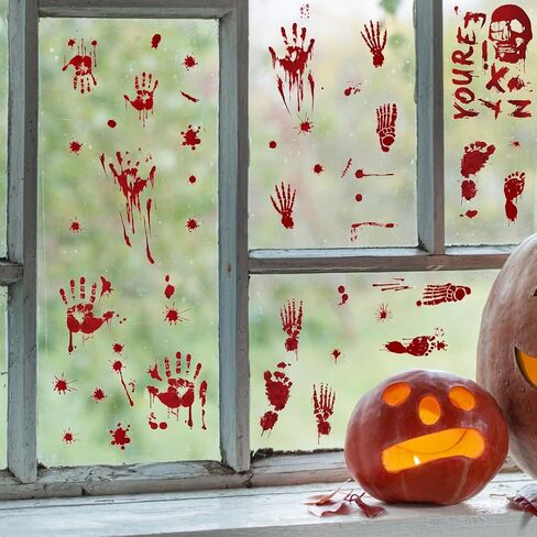 84 Pcs Halloween Window Clings, Bloody Handprint and Footprint Stickers, Zombie Bathroom Floor Decals for Restroom Party Decorations, 8 Sheets in Saudi Arabia
