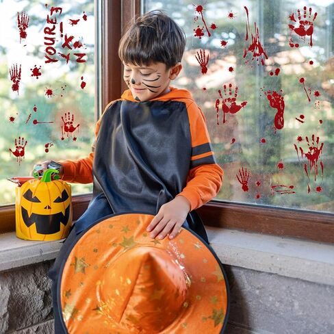 84 Pcs Halloween Window Clings, Bloody Handprint and Footprint Stickers, Zombie Bathroom Floor Decals for Restroom Party Decorations, 8 Sheets in Saudi Arabia