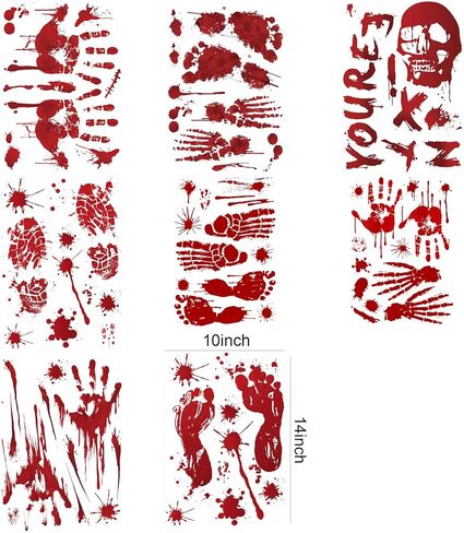 84 Pcs Halloween Window Clings, Bloody Handprint and Footprint Stickers, Zombie Bathroom Floor Decals for Restroom Party Decorations, 8 Sheets in Saudi Arabia