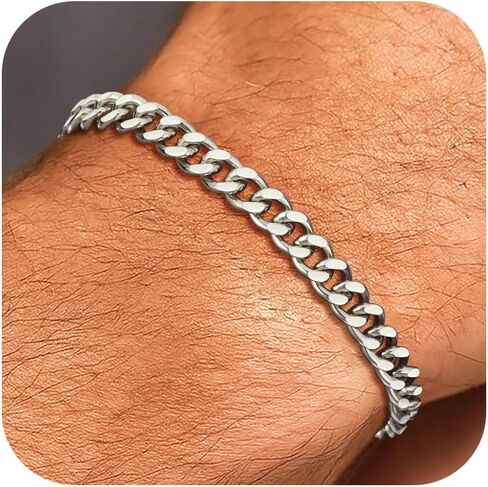 Silver Cuban Link Bracelet for Men, 925 Sterling Silver 5MM Cuban Chain Bracelet Diamond Cut Silver Bracelets Gifts for Boyfriends Father Husband in Saudi Arabia