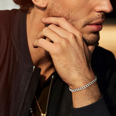 Silver Cuban Link Bracelet for Men, 925 Sterling Silver 5MM Cuban Chain Bracelet Diamond Cut Silver Bracelets Gifts for Boyfriends Father Husband in Saudi Arabia