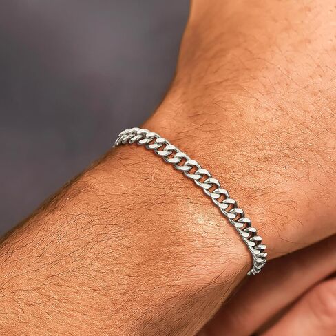Silver Cuban Link Bracelet for Men, 925 Sterling Silver 5MM Cuban Chain Bracelet Diamond Cut Silver Bracelets Gifts for Boyfriends Father Husband in Saudi Arabia