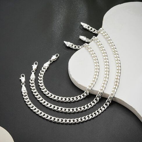 Silver Cuban Link Bracelet for Men, 925 Sterling Silver 5MM Cuban Chain Bracelet Diamond Cut Silver Bracelets Gifts for Boyfriends Father Husband in Saudi Arabia