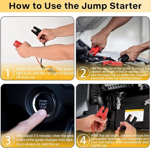 جهاز Jump Starter متوافق مع أدوات Dewalt 20V - كابل Jump Starter 11AWG عالي التحمل (1.2 قدم)، معزز بطارية السيارة باستخدام بطاريات أدوات الطاقة (البطارية غير متضمنة) in Saudi Arabia