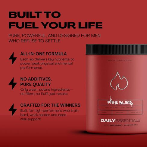 The Fireblood Supplements, Multivitamins, Multi-Mineral, Amino Acid Organic Blend | multivitamin for Men, K2 Vitamin | Boost Masculinity, Boost Energy, Heart Health | 300g Bottle, 30 Day Supply in Saudi Arabia