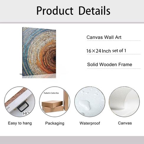 IBHJSART Framed Tree Ring Canvas Wall Art Abstract Colorful Wood Stump Decor Painting Prints Modern Minimalist Pictures Neutral Nature Rustic Farmhouse Living Room Bedroom Bathroom Office in Saudi Arabia