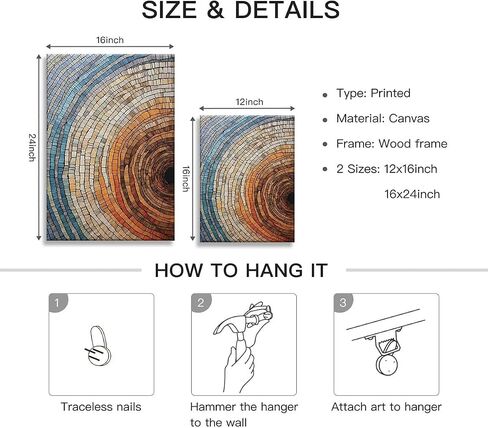 IBHJSART Framed Tree Ring Canvas Wall Art Abstract Colorful Wood Stump Decor Painting Prints Modern Minimalist Pictures Neutral Nature Rustic Farmhouse Living Room Bedroom Bathroom Office in Saudi Arabia