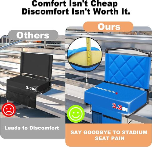 1pcs Stadium Seats with Back Support Cushion, Folding Stadium Seats for Bleachers Hold up 400lbs, Wide Bleacher Seat with Shoulder Strap & Handle Perfect for Sports Events in Saudi Arabia