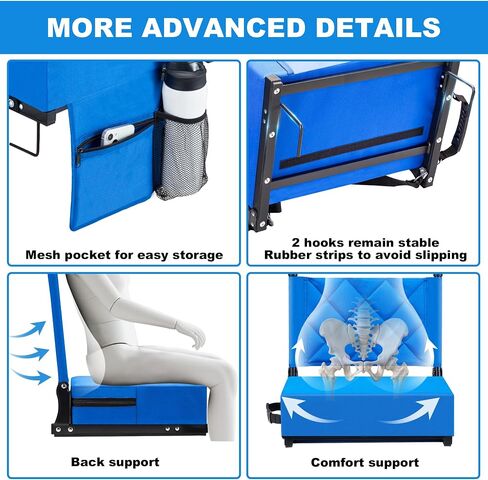 1pcs Stadium Seats with Back Support Cushion, Folding Stadium Seats for Bleachers Hold up 400lbs, Wide Bleacher Seat with Shoulder Strap & Handle Perfect for Sports Events in Saudi Arabia