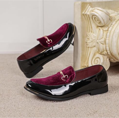 LCQL Men's Luxury Velvet Loafers Patent Leather Oxford Classic Gold Buckle Business Party Prom Club Dress Shoes Size 7-13 in Kuwait
