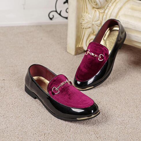 LCQL Men's Luxury Velvet Loafers Patent Leather Oxford Classic Gold Buckle Business Party Prom Club Dress Shoes Size 7-13 in Kuwait