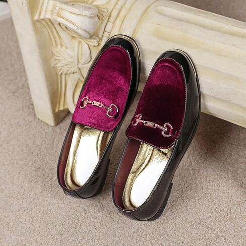 LCQL Men's Luxury Velvet Loafers Patent Leather Oxford Classic Gold Buckle Business Party Prom Club Dress Shoes Size 7-13 in Kuwait