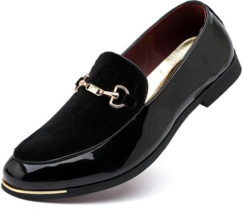 LCQL Men's Luxury Velvet Loafers Patent Leather Oxford Classic Gold Buckle Business Party Prom Club Dress Shoes Size 7-13 in Kuwait