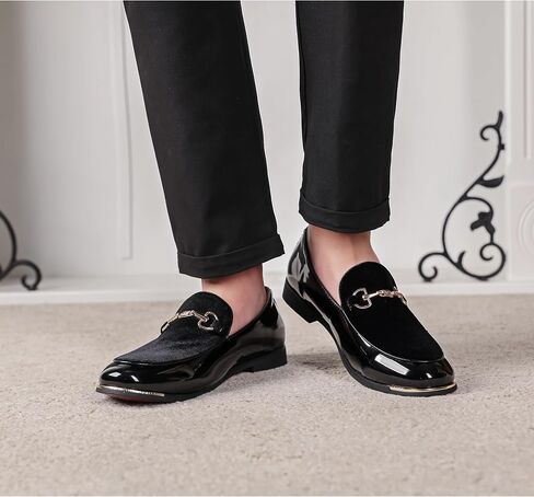LCQL Men's Luxury Velvet Loafers Patent Leather Oxford Classic Gold Buckle Business Party Prom Club Dress Shoes Size 7-13 in Kuwait