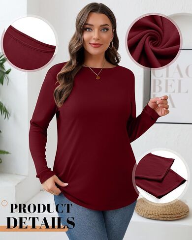 Ficerd 3 Pack Womens Plus Size Long Sleeve Tops Crew Neck Loose Fit T Shirt Stretchy Casual Winter Tops Basic Tees Shirts in Kuwait