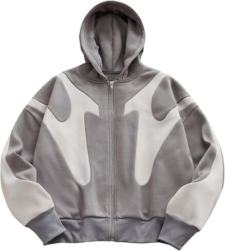 Verdusa Men's Color Block Hooded Sweatshirt Zip Up Long Sleeve Drop Shoulder Casual Hoodies in Saudi Arabia