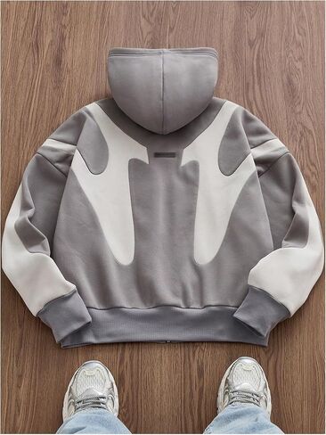 Verdusa Men's Color Block Hooded Sweatshirt Zip Up Long Sleeve Drop Shoulder Casual Hoodies in Saudi Arabia