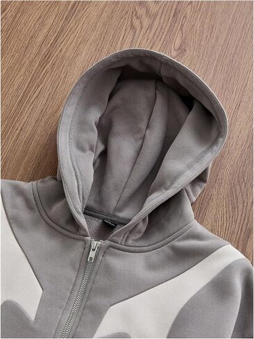 Verdusa Men's Color Block Hooded Sweatshirt Zip Up Long Sleeve Drop Shoulder Casual Hoodies in Saudi Arabia