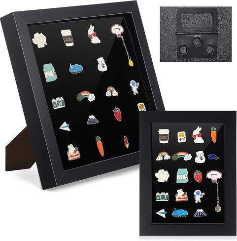 2 Pcs Enamel Pin Display Frame, 11x11 and 7x9 Inch Shadow Box Enamel Pin Collection Box for Wall and Tabletop Pin Display, Black in Saudi Arabia