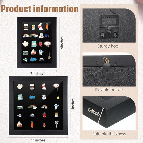 2 Pcs Enamel Pin Display Frame, 11x11 and 7x9 Inch Shadow Box Enamel Pin Collection Box for Wall and Tabletop Pin Display, Black in Saudi Arabia