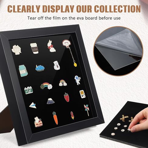 2 Pcs Enamel Pin Display Frame, 11x11 and 7x9 Inch Shadow Box Enamel Pin Collection Box for Wall and Tabletop Pin Display, Black in Saudi Arabia