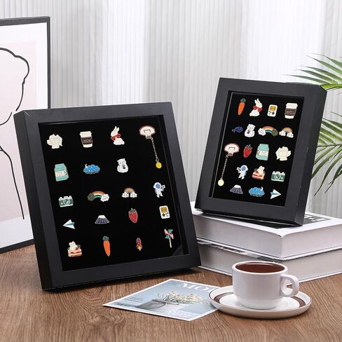 2 Pcs Enamel Pin Display Frame, 11x11 and 7x9 Inch Shadow Box Enamel Pin Collection Box for Wall and Tabletop Pin Display, Black in Saudi Arabia
