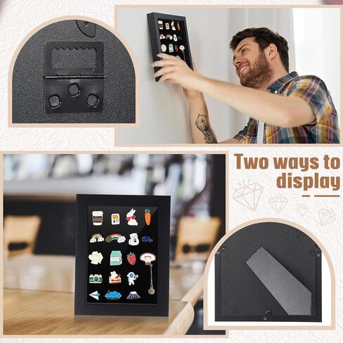 2 Pcs Enamel Pin Display Frame, 11x11 and 7x9 Inch Shadow Box Enamel Pin Collection Box for Wall and Tabletop Pin Display, Black in Saudi Arabia