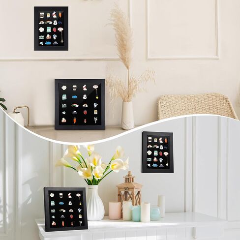 2 Pcs Enamel Pin Display Frame, 11x11 and 7x9 Inch Shadow Box Enamel Pin Collection Box for Wall and Tabletop Pin Display, Black in Saudi Arabia